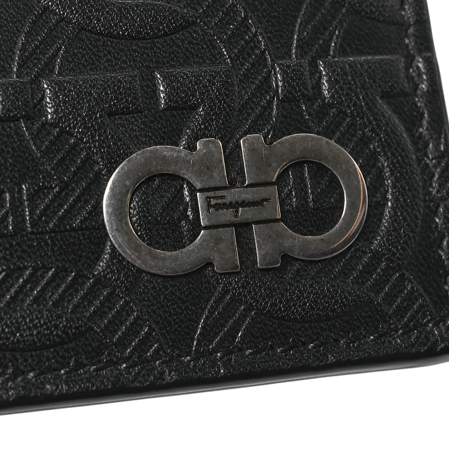 Calfskin Embossed Gancini Bi-Fold Wallet Black