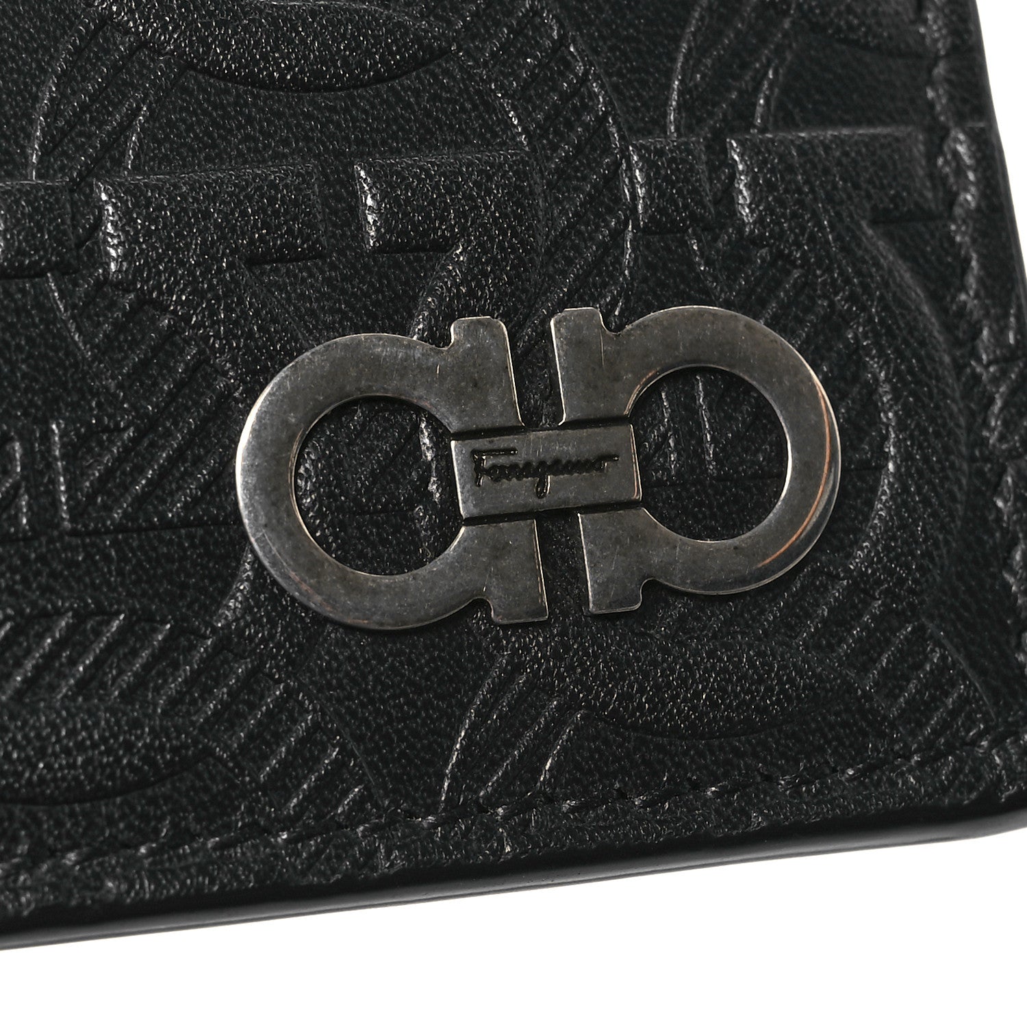 Salvatore Ferragamo Calfskin Embossed Gancini Bi-Fold Wallet Black 7 of 7