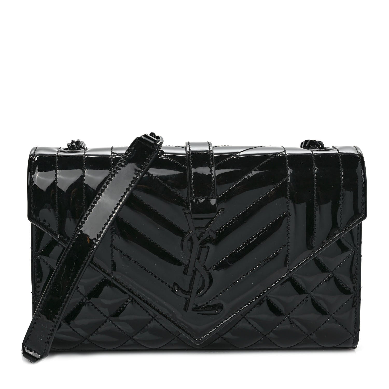 Saint Laurent Patent Mixed Matelasse Triquilt Small Monogram Satchel Black 1 of 9