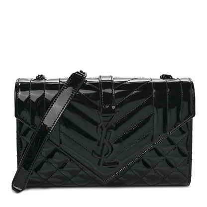 Saint Laurent Patent Mixed Matelasse Triquilt Small Monogram Satchel Black 1 of 9