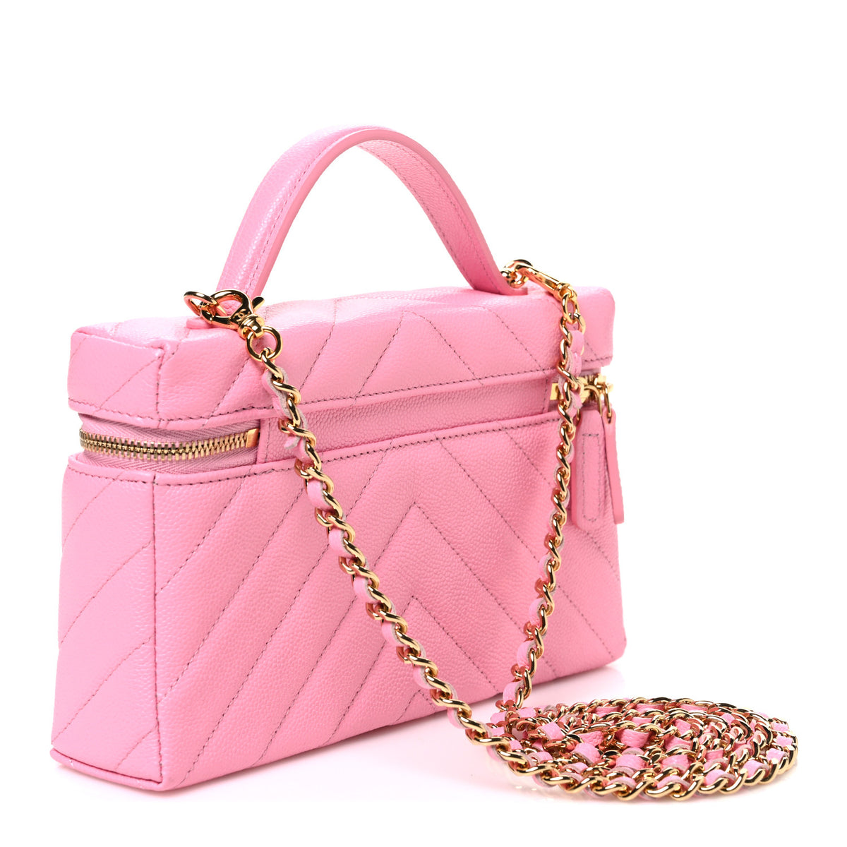 Chanel Shiny Caviar Quilted Sleek Chevron Vanity With Chain Rose 3 of 11
