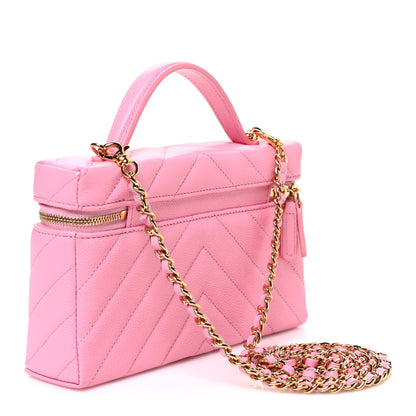 Chanel Shiny Caviar Quilted Sleek Chevron Vanity With Chain Rose 3 of 11