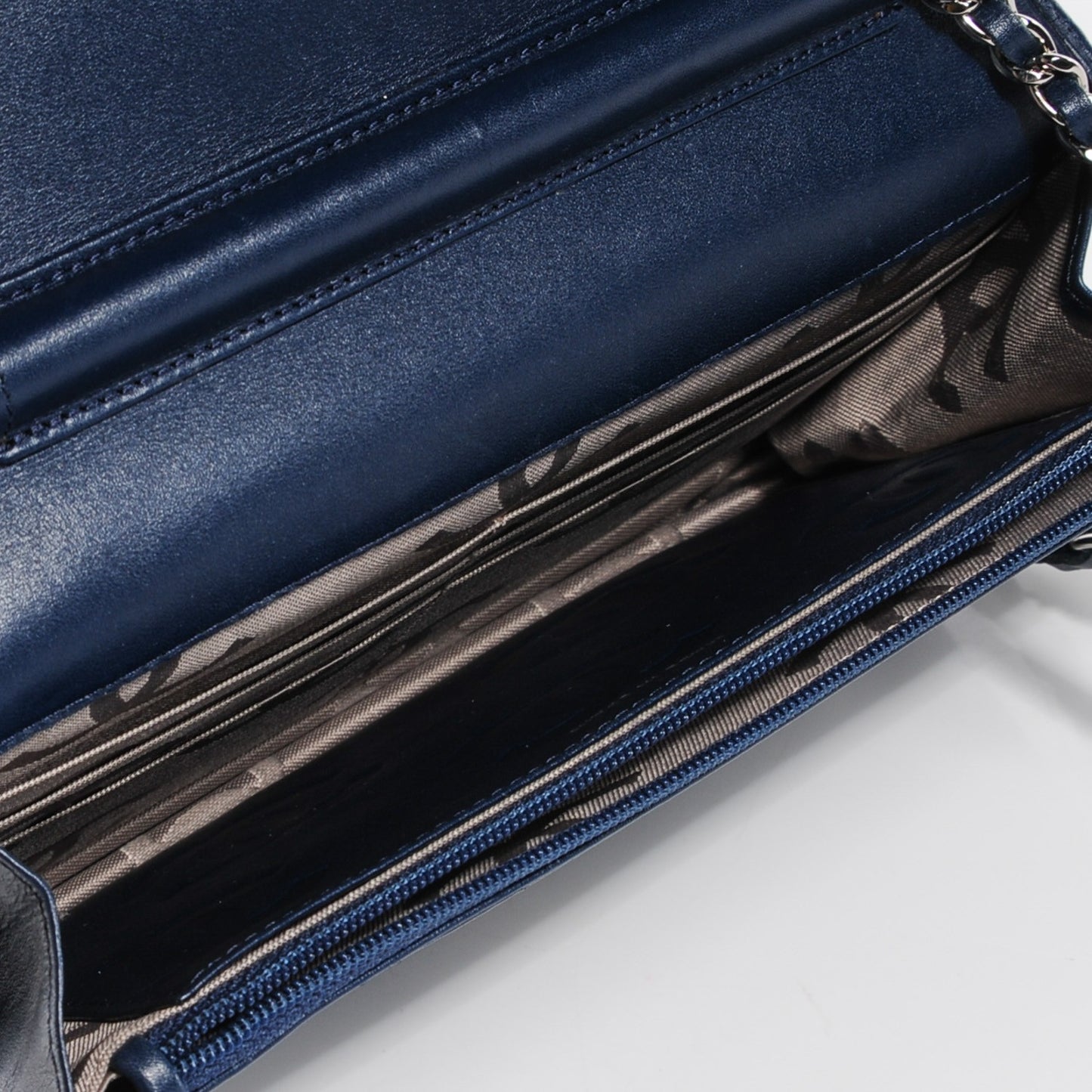 Calfskin Quilted Cambon Wallet On Chain WOC Navy