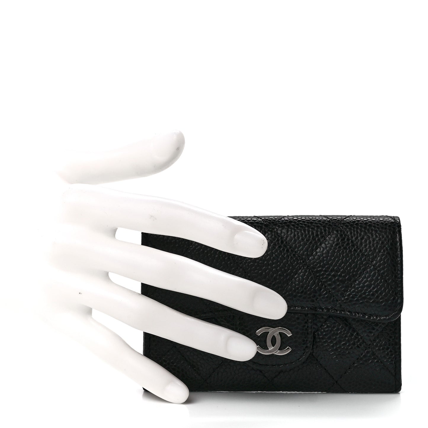 Caviar Quilted Flap Card Holder Black