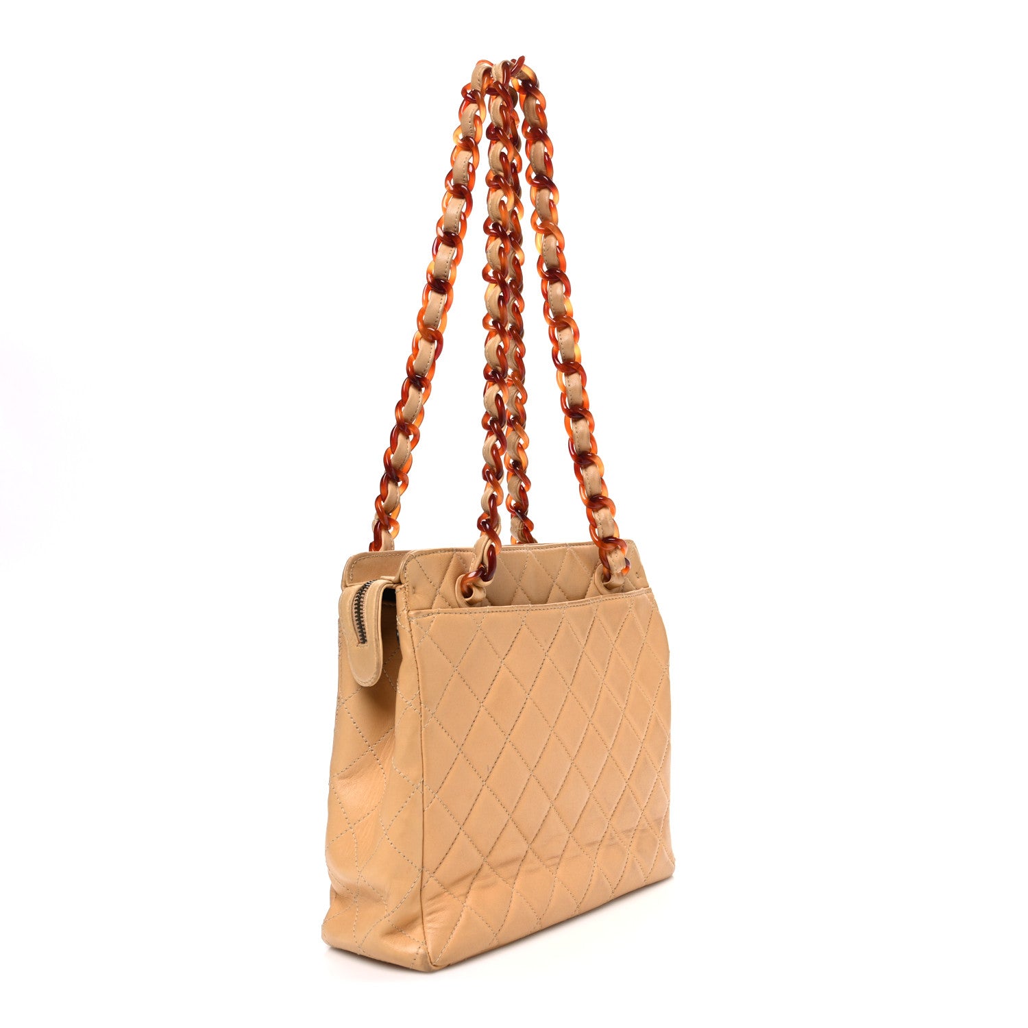 Chanel Lambskin Quilted Diamond CC Bekko Chain Shoulder Bag Beige 3 of 13