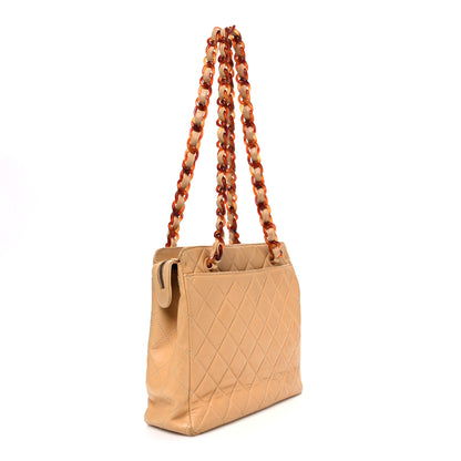 Chanel Lambskin Quilted Diamond CC Bekko Chain Shoulder Bag Beige 3 of 13