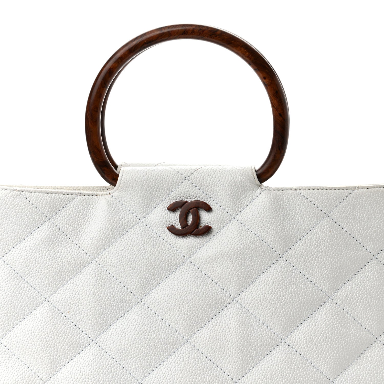Chanel Caviar CC Wood Handle Tote White 7 of 9