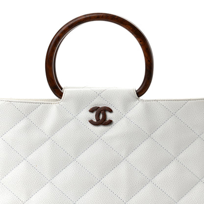 Chanel Caviar CC Wood Handle Tote White 7 of 9