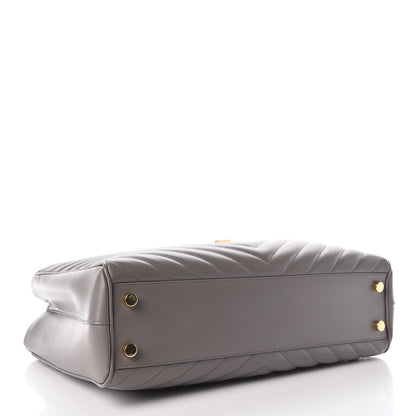 Saint Laurent Smooth Calfskin Matelasse Chevron Large Monogram Shopping Bag Grey 4 of 13