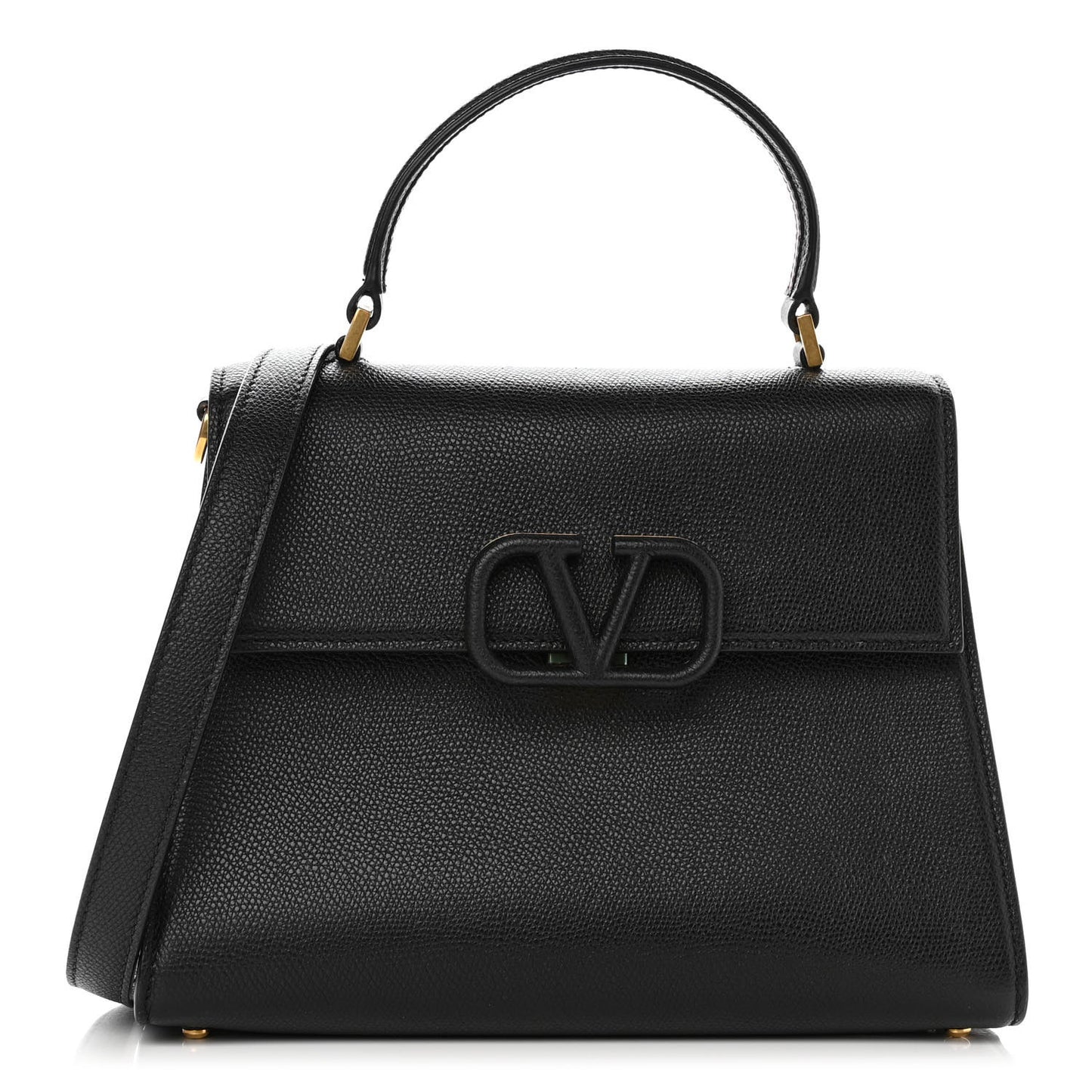 Grainy Calfskin Medium VSling Top Handle Bag Black