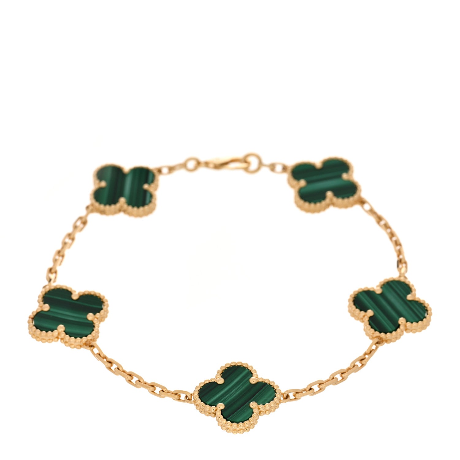 Van Cleef & Arpels 18K Yellow Gold Malachite 5 Motifs Vintage Alhambra Bracelet 1 of 3