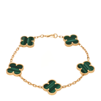 Van Cleef & Arpels 18K Yellow Gold Malachite 5 Motifs Vintage Alhambra Bracelet 1 of 3