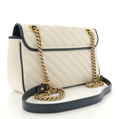 Gucci Vintage Effect Calfskin Matelasse Diagonal Small Torchon GG Marmont Shoulder Bag Mystic White Blue Agata 3 of 13