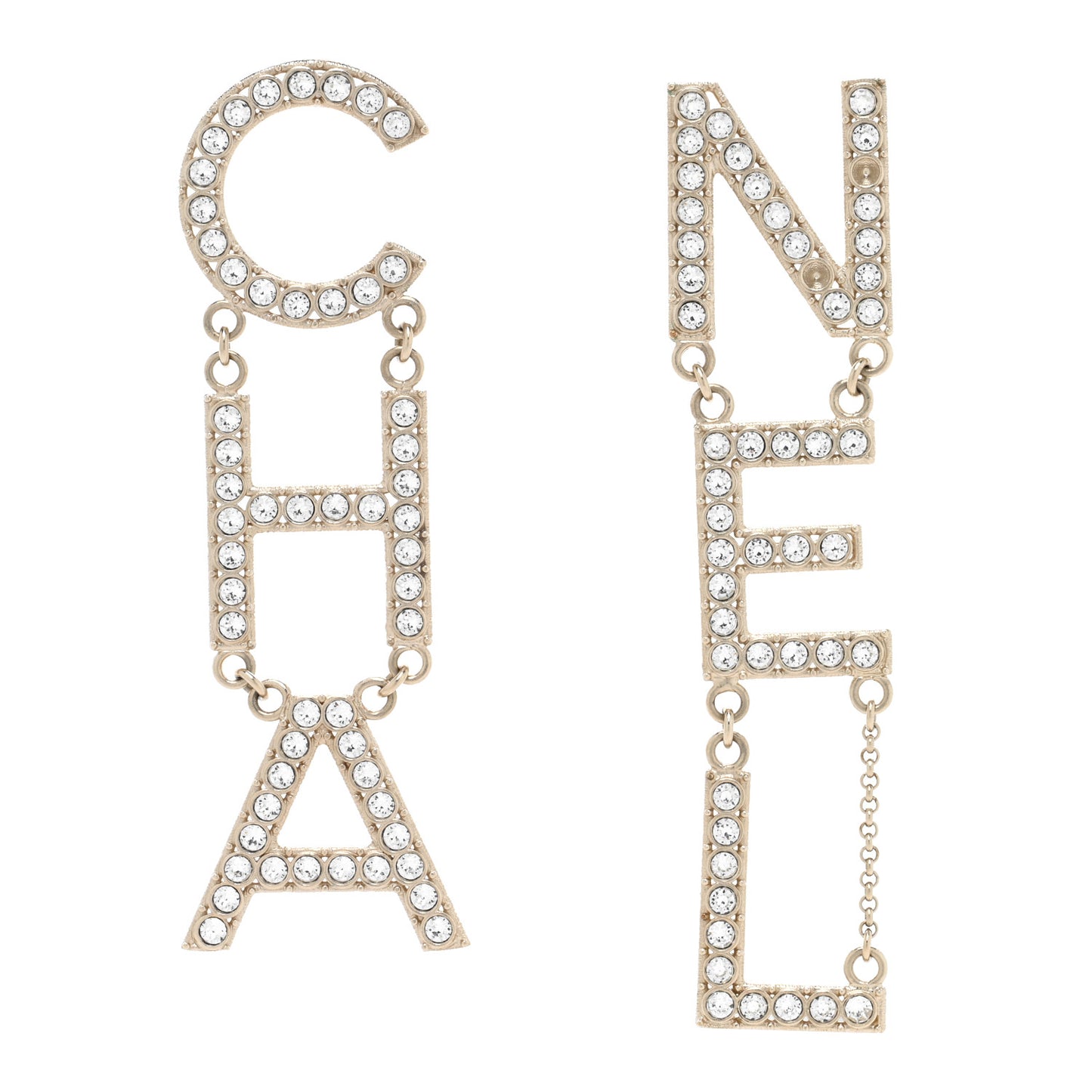 Crystal Cha-Nel Logo Drop Earrings Gold