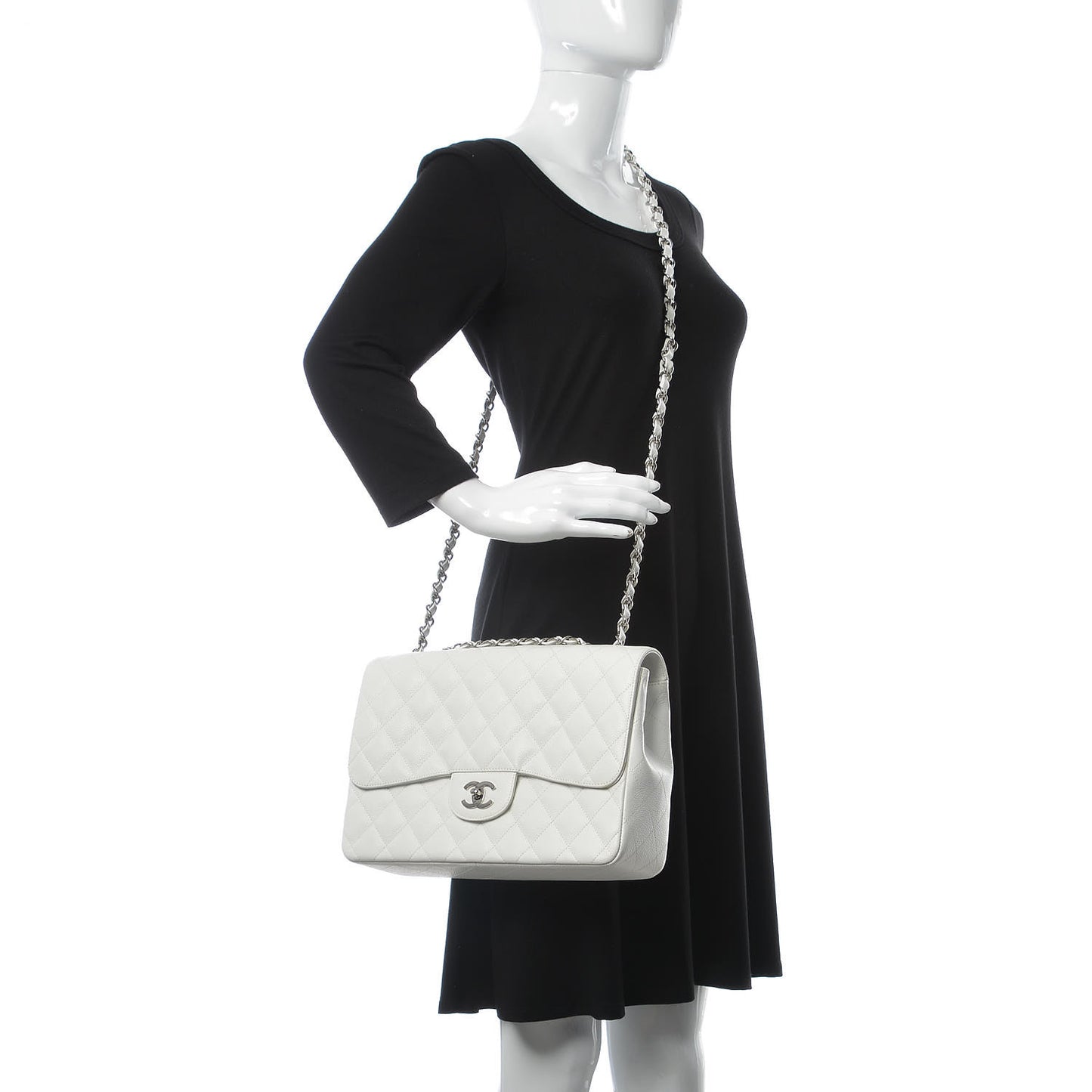 Caviar Quilted Jumbo Single Flap White