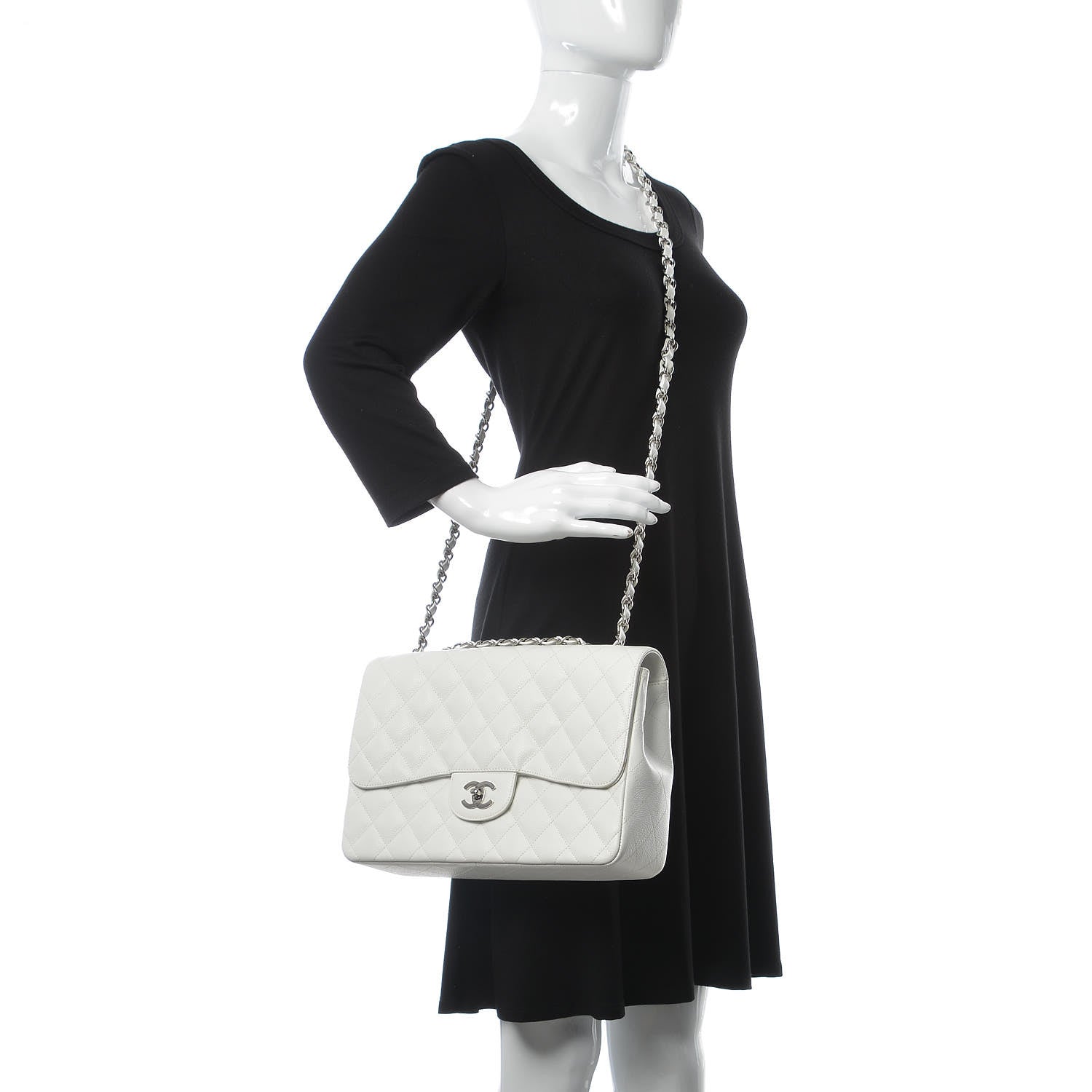 Chanel Caviar Quilted Jumbo Single Flap White 1 of 11