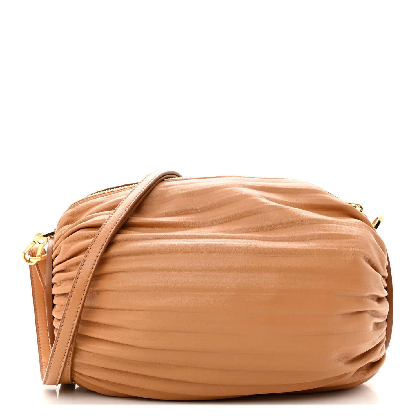 Lambskin Pleated Bracelet Pouch Shoulder Bag Warm Desert