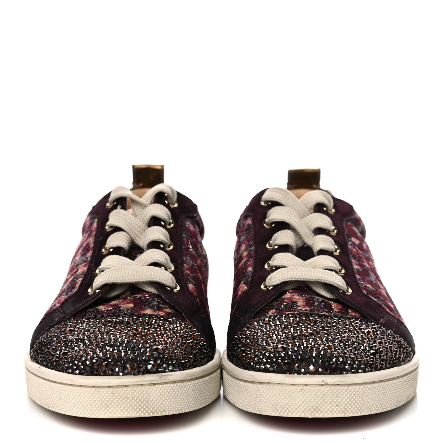 Christian Louboutin Crystal Metallic Suede Peacock Woven Lurex Gondolastrass Sneakers 36.5 Burgundy 2 of 14