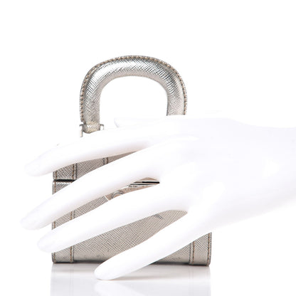 Prada Metallic Saffiano Mini Cosmetic Train Case Cromo 2 of 10