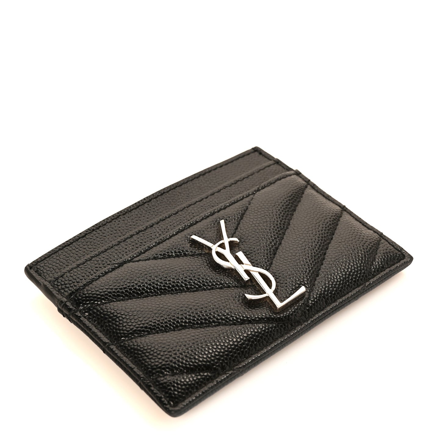 Grain De Poudre Matelasse Chevron Monogram Credit Card Case Black