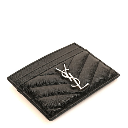 Saint Laurent Grain De Poudre Matelasse Chevron Monogram Credit Card Case Black 4 of 10