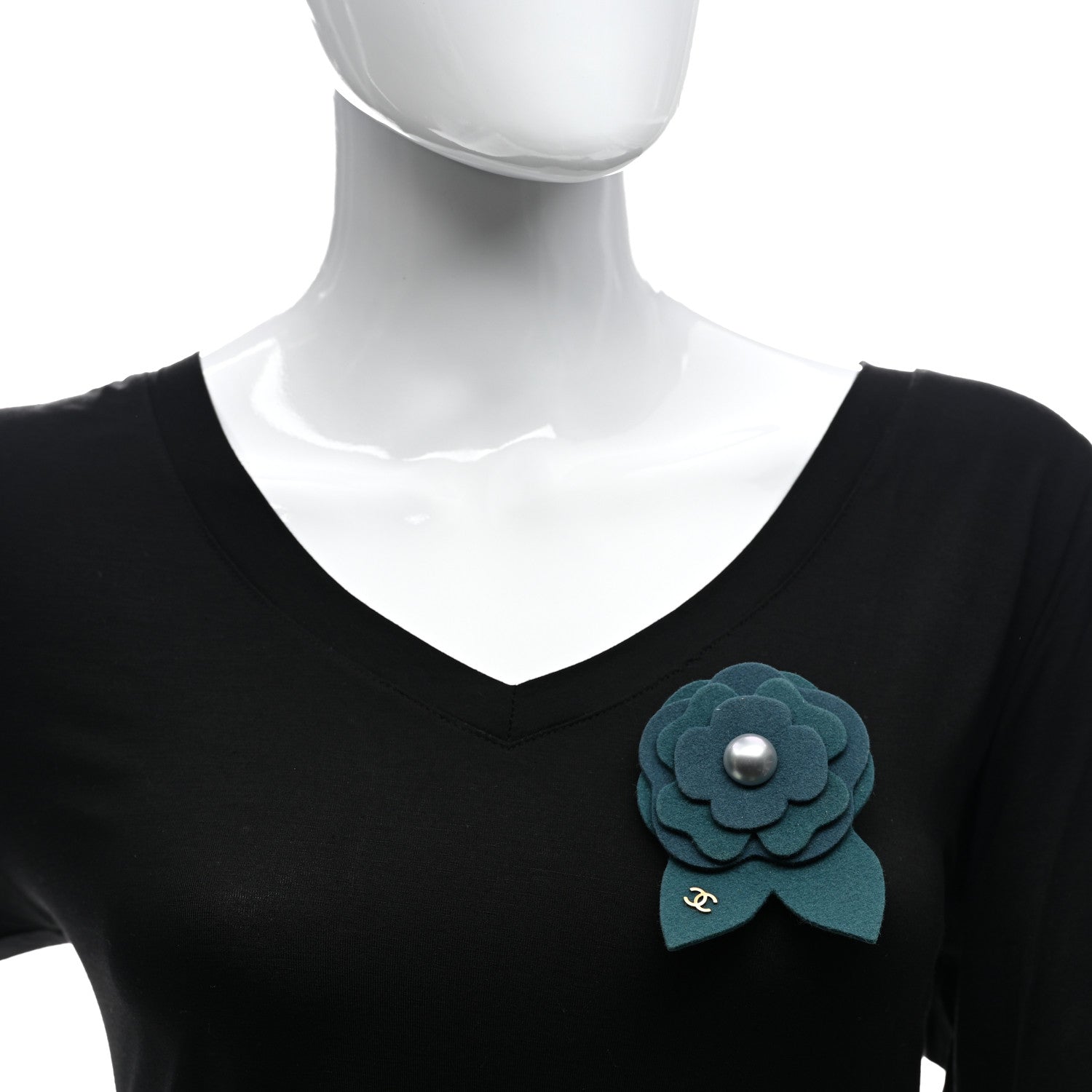Chanel Felt Pearl CC Camellia Brooch Pin Dark Green 2 of 4