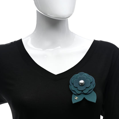 Chanel Felt Pearl CC Camellia Brooch Pin Dark Green 2 of 4