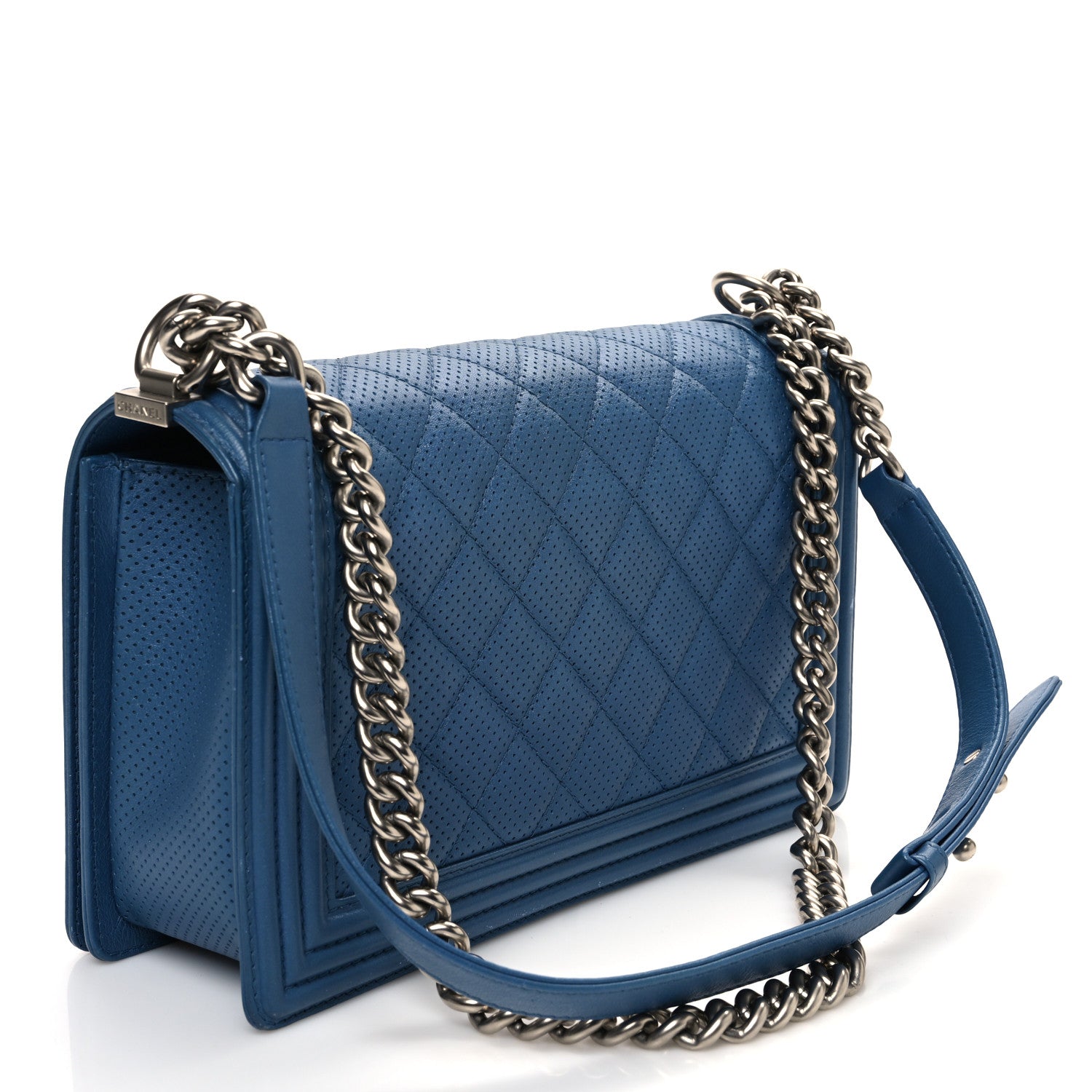 Chanel Perforated Lambskin Quilted New Medium Boy Flap Blue 3 of 13