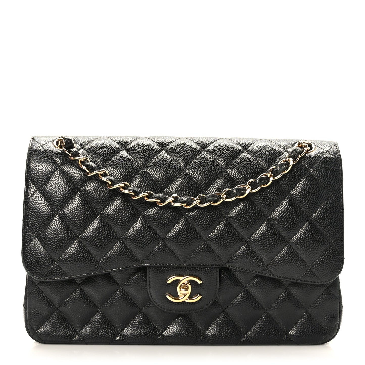 Caviar Quilted Jumbo Double Flap Black