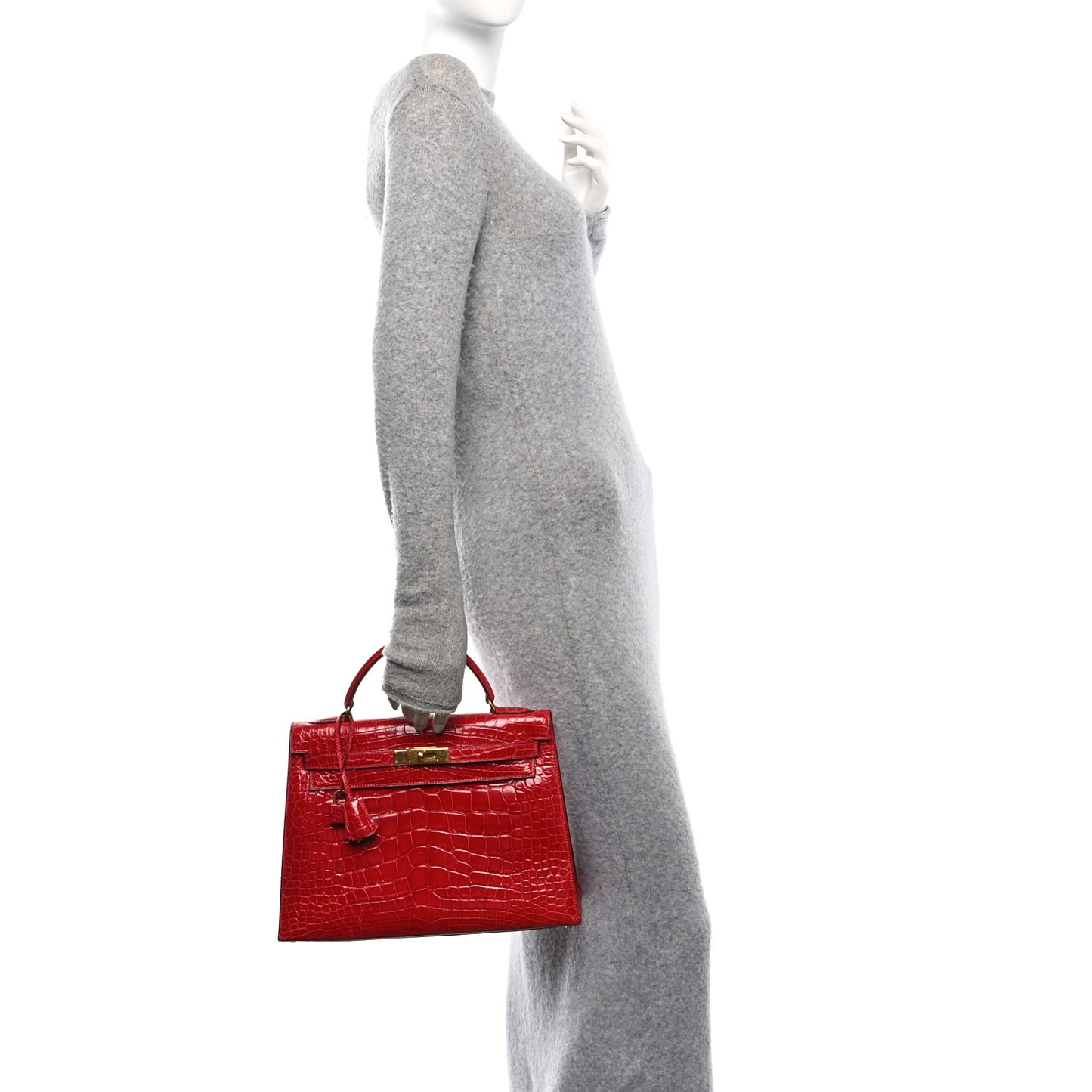 Shiny Alligator Kelly Sellier 32 Rouge Vif