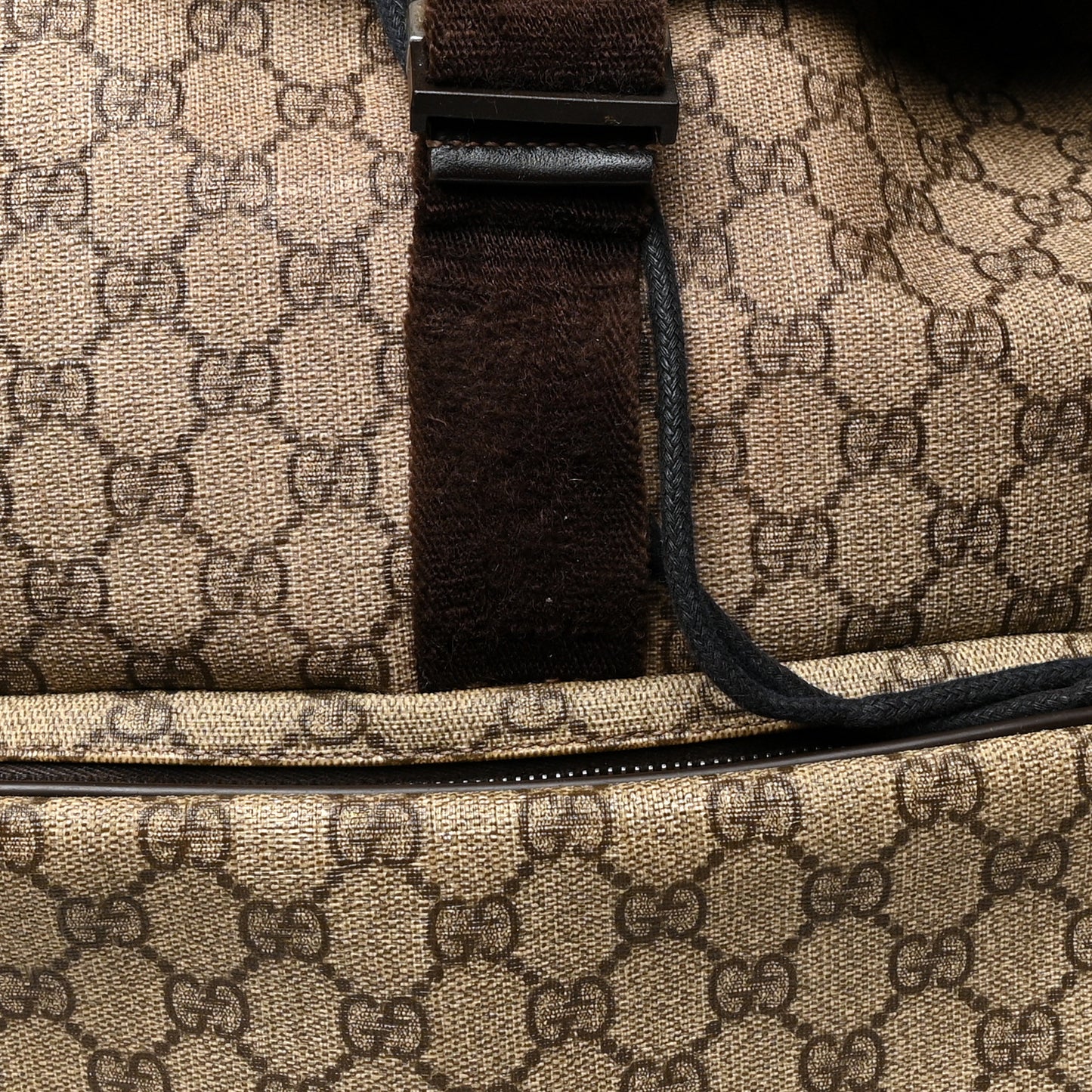 GG Supreme Monogram Medium Single Buckle Rucksack Backpack Beige Ebony Brown