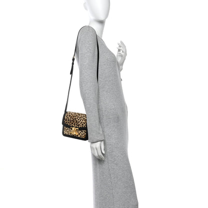 Celine Velvet Calfskin Leopard Print Teen Triomphe Bag Brown Black 2 of 9