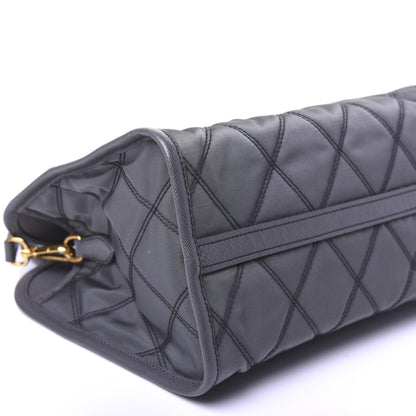 Prada Saffiano Tessuto Nylon Impunturato Quilted Shopper Black Grey 7 of 8