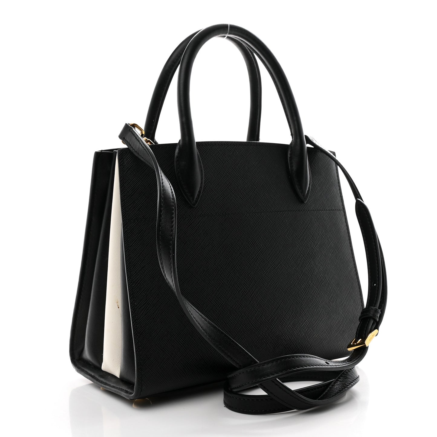 Saffiano City Calfskin Mini Bibliothèque Top Handle Black White