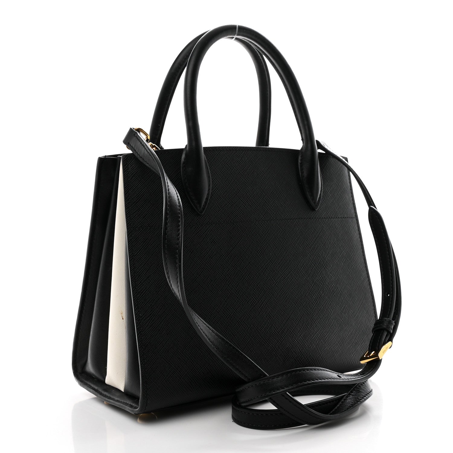 Prada Saffiano City Calfskin Mini Bibliothèque Top Handle Black White 3 of 13