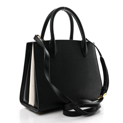 Prada Saffiano City Calfskin Mini Bibliothèque Top Handle Black White 3 of 13