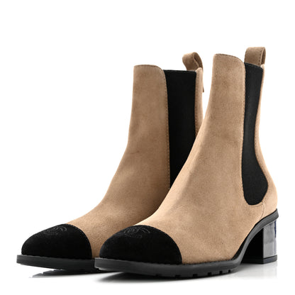 Chanel Calfskin Patent Cap Toe CC Short Boots 37.5 Beige Black 4 of 10