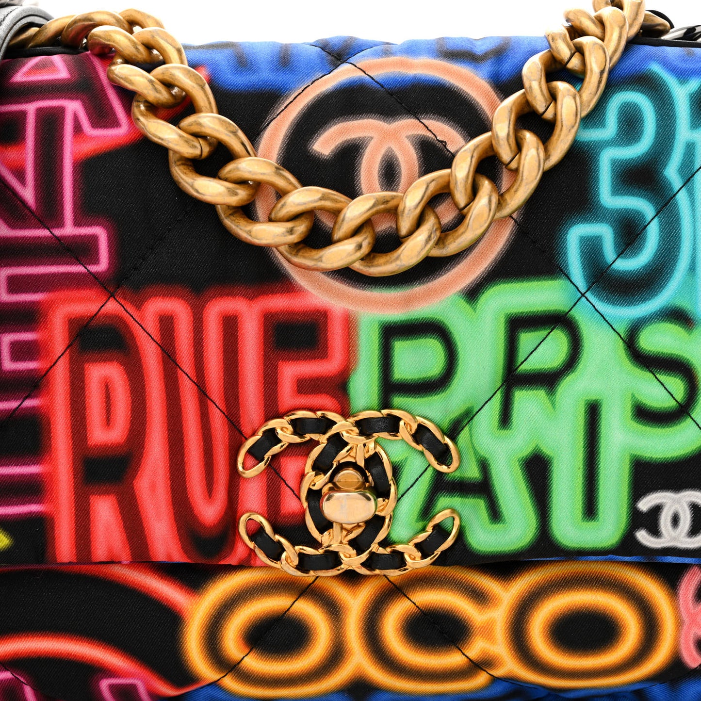 Fabric Printed Medium Chanel 19 Flap Black Multicolor