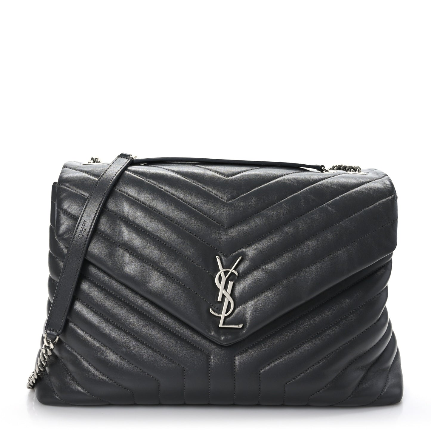 Calfskin Y Quilted Monogram Large Loulou Chain Satchel Asphalt