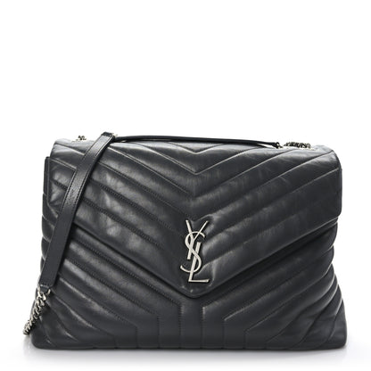 Saint Laurent Calfskin Y Quilted Monogram Large Loulou Chain Satchel Asphalt 1 of 10