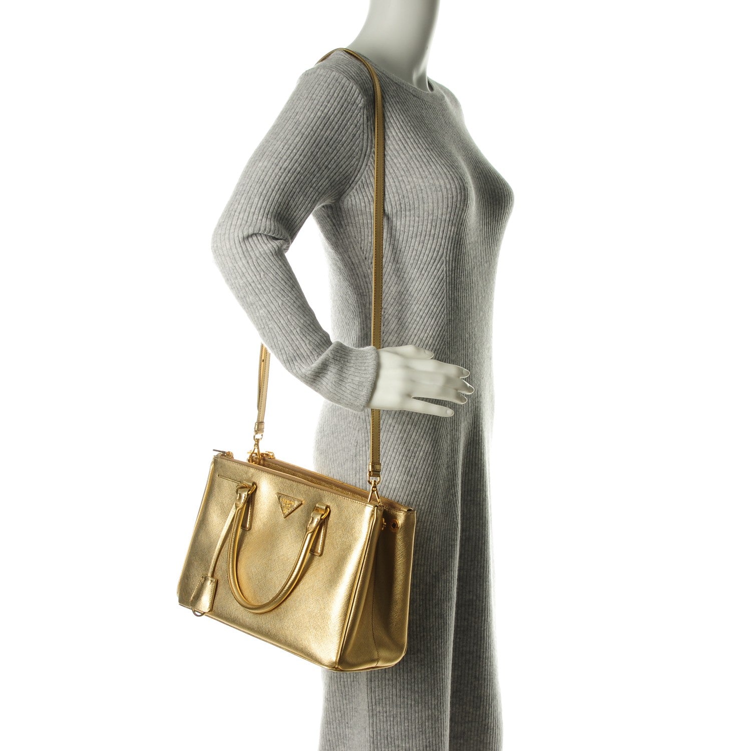 Prada Metallic Saffiano Small Galleria Double Zip Tote Platino 2 of 7