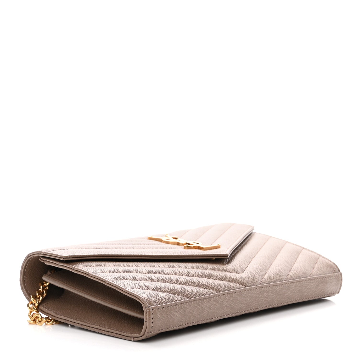 Saint Laurent Grain De Poudre Matelasse Chevron Monogram Chain Wallet Taupe 4 of 14