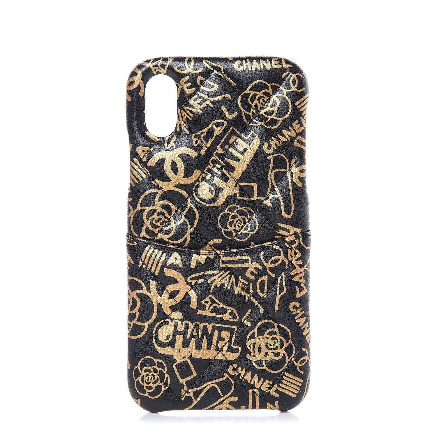 Chanel Lambskin Quilted iPhone X Coco Tech Egyptian Graffiti Case Black Gold 1 of 8