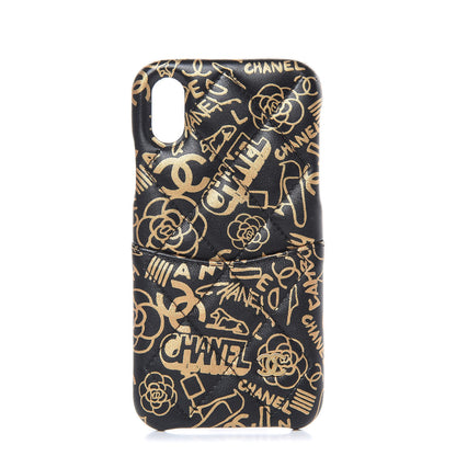 Chanel Lambskin Quilted iPhone X Coco Tech Egyptian Graffiti Case Black Gold 1 of 8