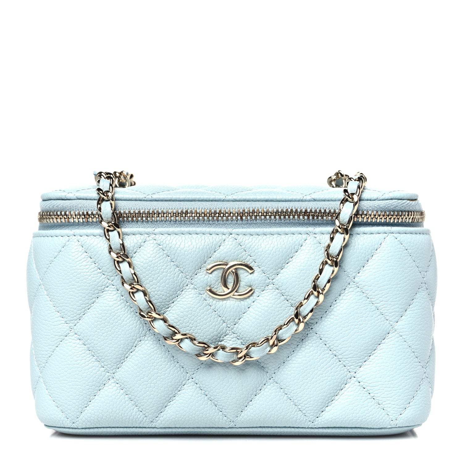 Chanel Caviar Quilted Small Tiny CC Vanity Case With Chain Light Blue 1 of 10