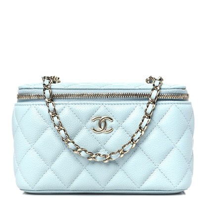 Chanel Caviar Quilted Small Tiny CC Vanity Case With Chain Light Blue 1 of 10