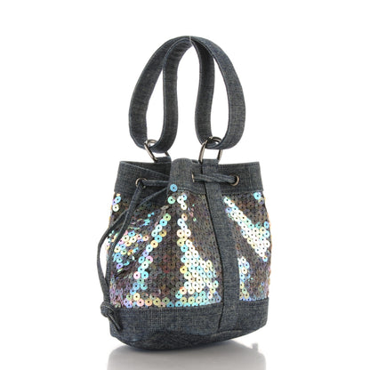 Chanel Sequin Denim Small Drawstring Bucket Bag Blue 3 of 7