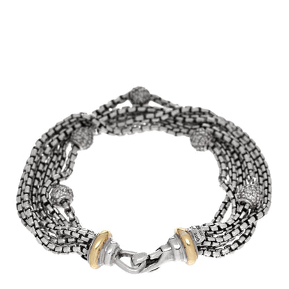 David Yurman Sterling Silver 18K Yellow Gold Diamond Pave Bead Multi Strand Bracelet 2 of 3