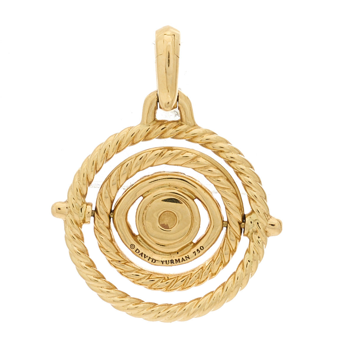 18K Yellow Gold Diamond Emerald Evil Eye Mobile Amulet Pendant