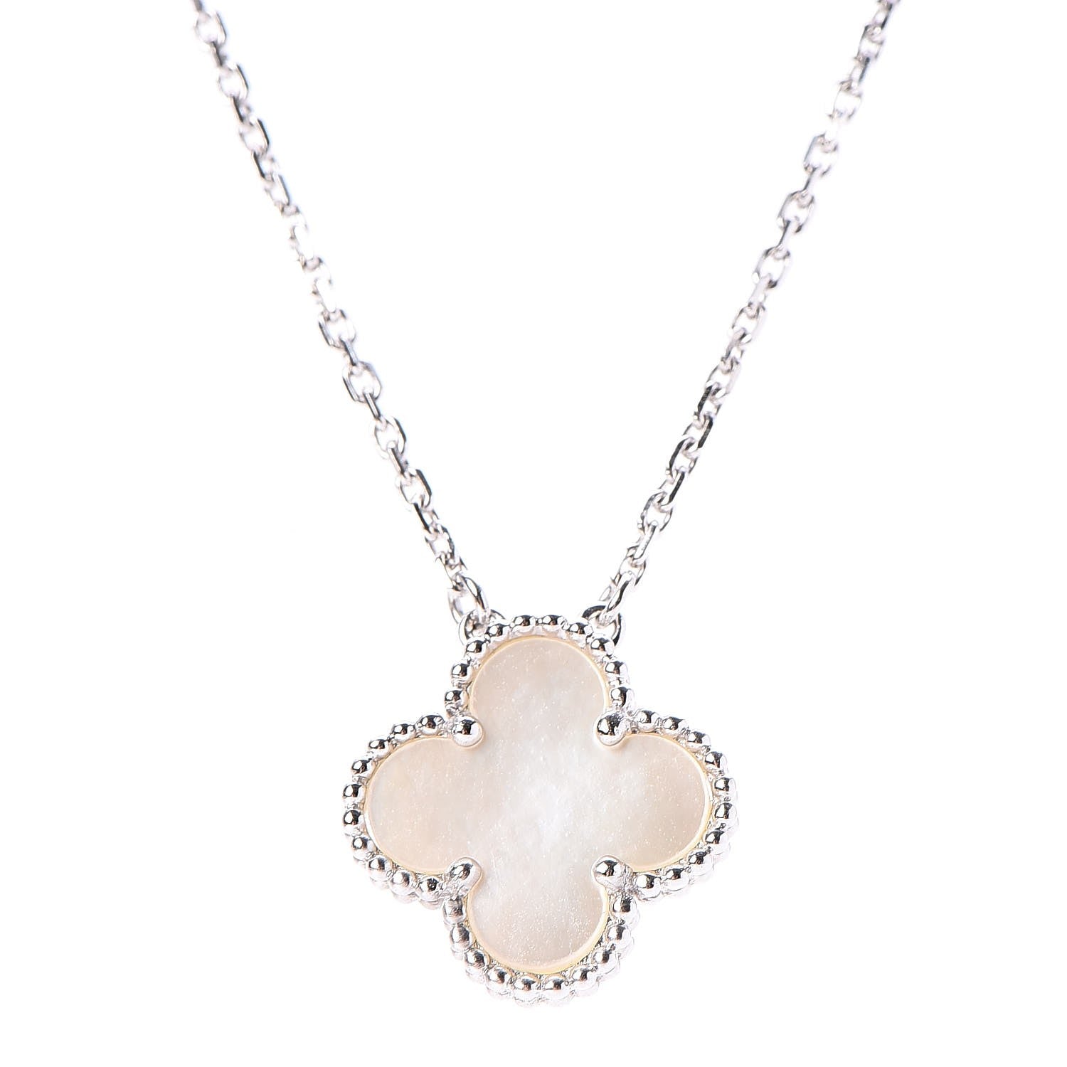 Van Cleef & Arpels 18K White Gold Mother of Pearl Vintage Alhambra Pendant Necklace 4 of 7